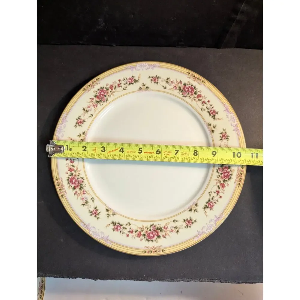 Vintage Lynns Fine China Dinner Plates Set of 3 Floral Gold Trim French Country